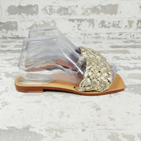 New Marc Fisher LTD Reanna Gold Leather Braided Flat Sandal X71 - Picture 5 of 11